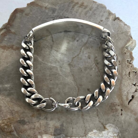 VTG Elco Solid Sterling Silver 925 Chunky Unisex ID Curb Chain Bracelet 7.75" - Picture 2 of 16